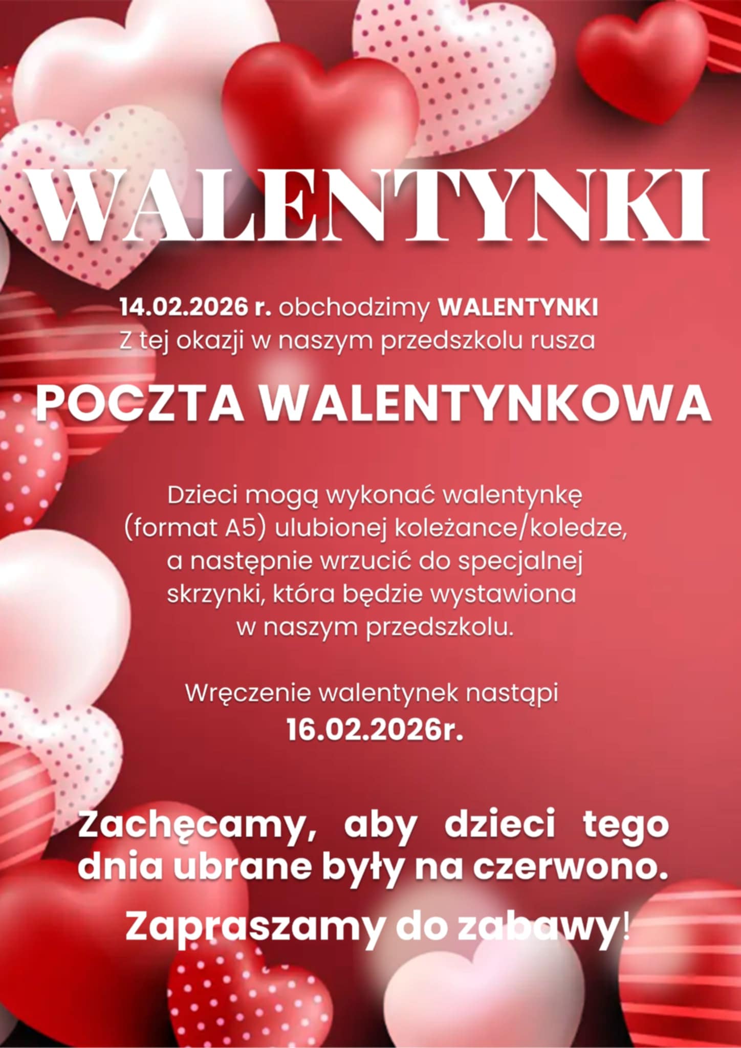 Plakat informacyjny na temat "Poczty Walentynkowej". Treść plakatu znajduje się w tekście poniżej.