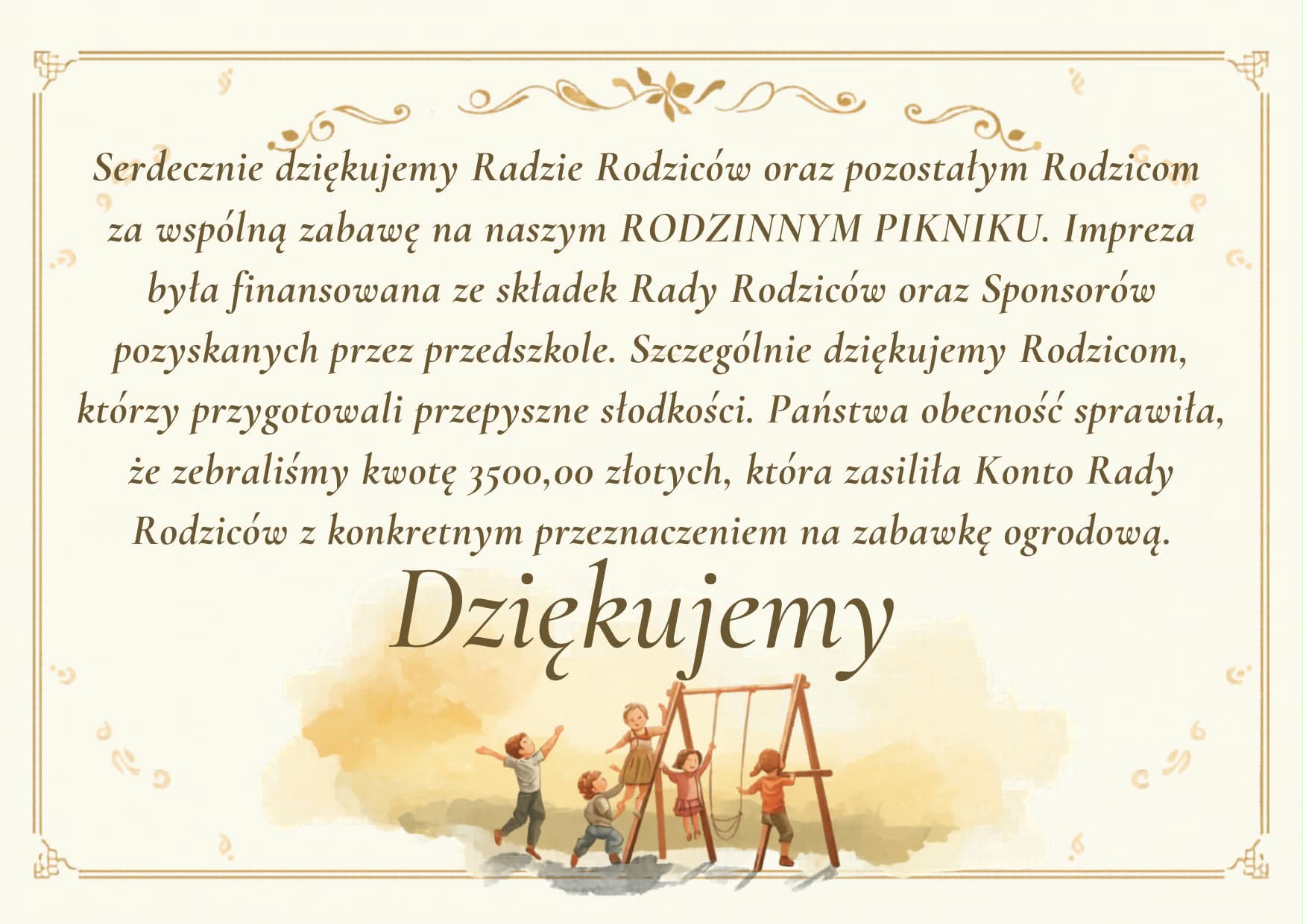 podziękowanie. tekst znajduje się poniżej