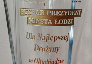 Szklany puchar Prezydenta Miasta Łodzi dla najlepszej drużyny na Olimpiadzie dla Przedszkolaków.